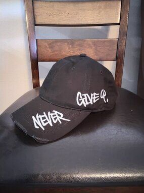 Brand New Distressed Never Give Up Ball Cap w/Adjustable Strap, Unbranded